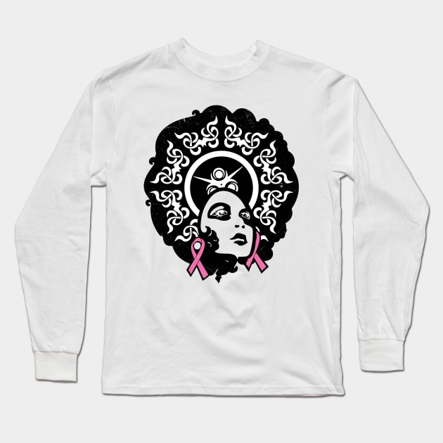 'Pink Ribbon Black Women' Breast Cancer Gift Long Sleeve T-Shirt by ourwackyhome